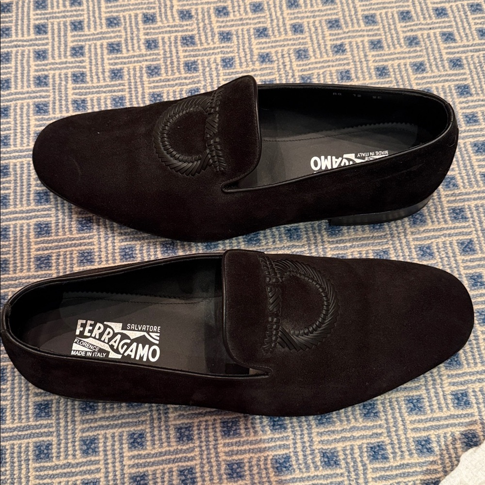 Salvatore Ferragamo "Lavorazione Originale" Black Suede Loafers - 12 EE Wide - Picture 3 of 9